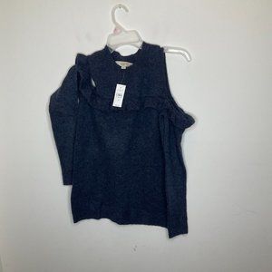 NWT Ann Taylor LOFT Womens XS Blue Open Shoulder Long Sleeve Sweater MSRP $59.50